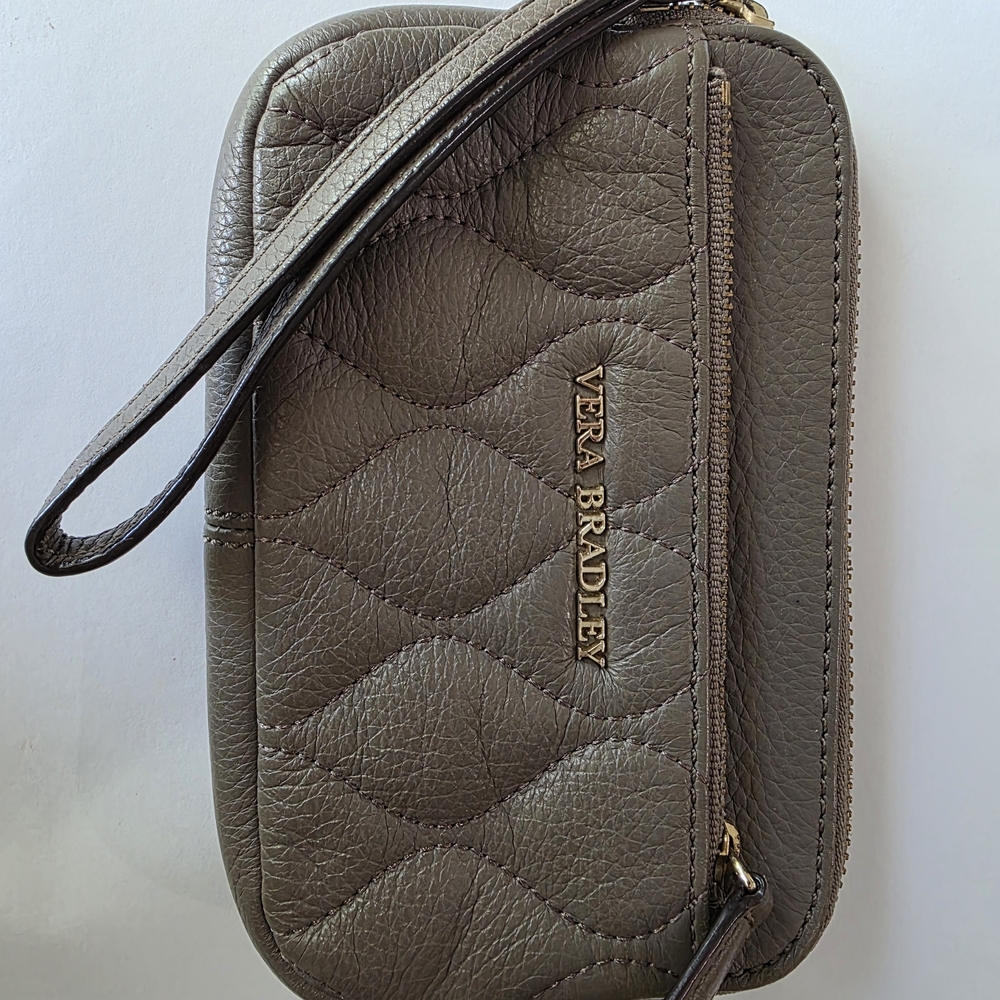 Vera Bradley Quilted Leather Wristlet in Taupe